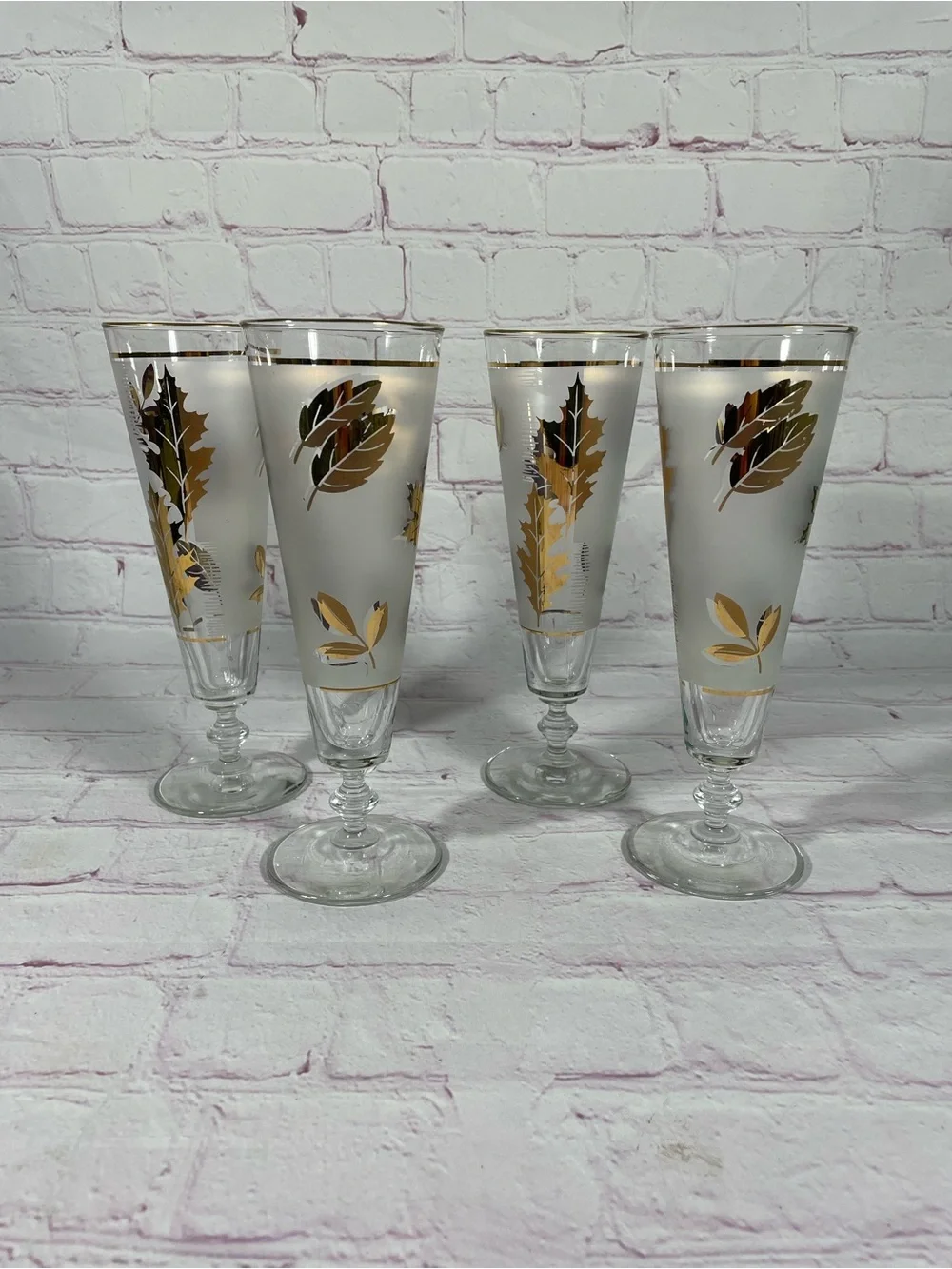 Vintage Libbey Golden Foliage 22K Gold Glass Pilsner Glasses Set of 4